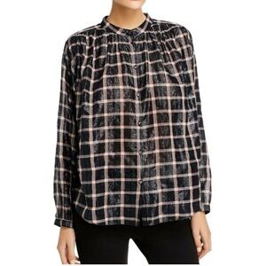 Rebecca Taylor La Vie Shimmer Iridescent Black Pink Plaid Shirt S Cotton Blend